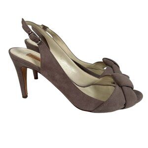 Rupert Sanderson Gaynor Heels Size EU 38 US 7 Suede Brown Peep Toe Sling Back